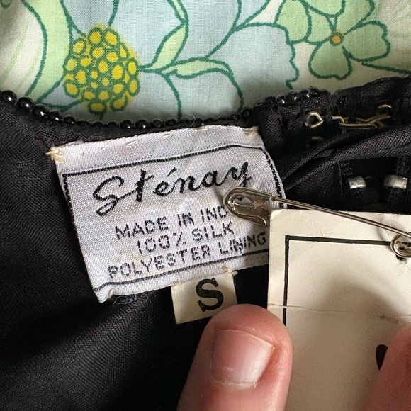 Vtg Stenay Black Multi Color Floral Silk Beaded Sequin Evening Blouse Top Size S - Picture 4 of 12
